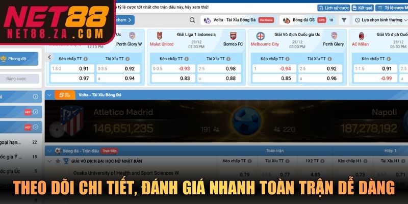 Theo dõi chi tiết, đánh giá nhanh toàn trận dễ dàng